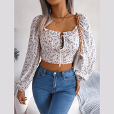 Anita - Pink Floral Print Chiffon Crop Top
